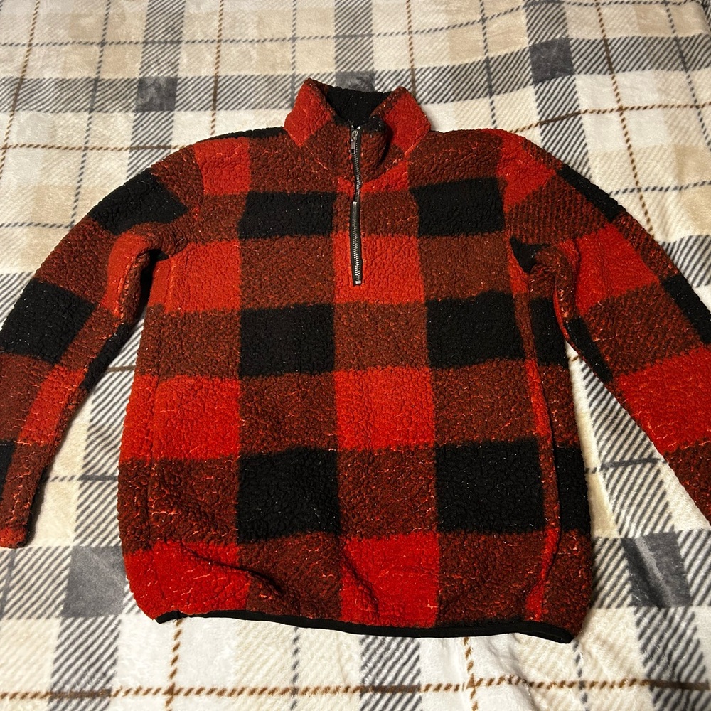 Red and Black Plaid Ladies Sweater
